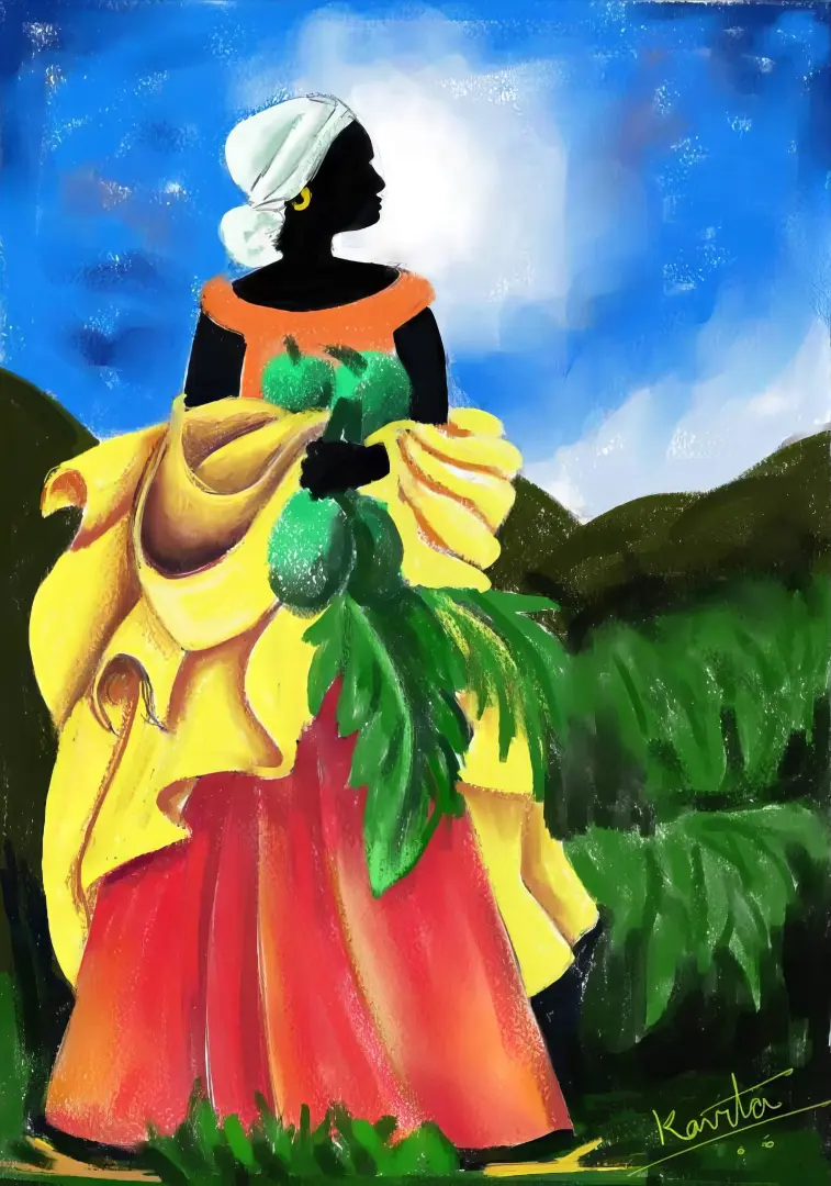 Student artwork - Acrylic painting of an African lady with traditional attire and vibrant colors