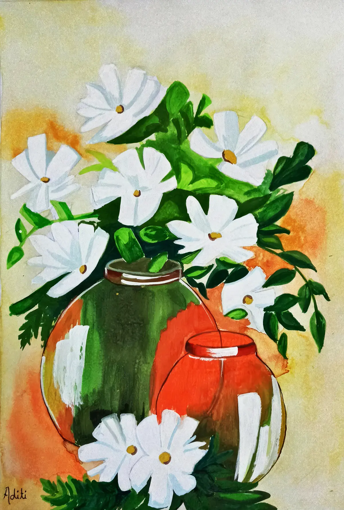 Student artwork - Watercolor painting of flower vase demonstrating control and technique