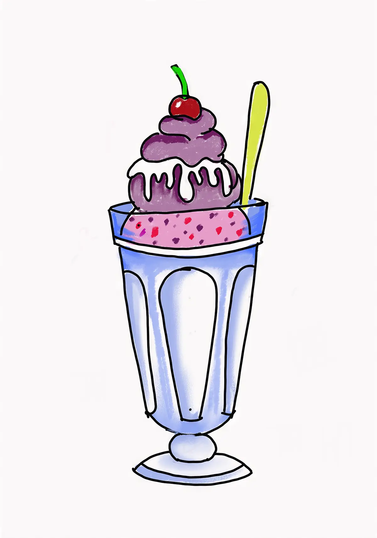 Colorful ice cream sundae drawing