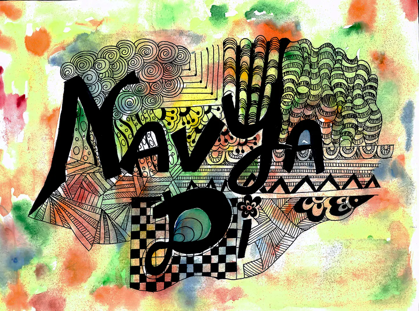 Student's watercolor lettering artwork showing typography skills