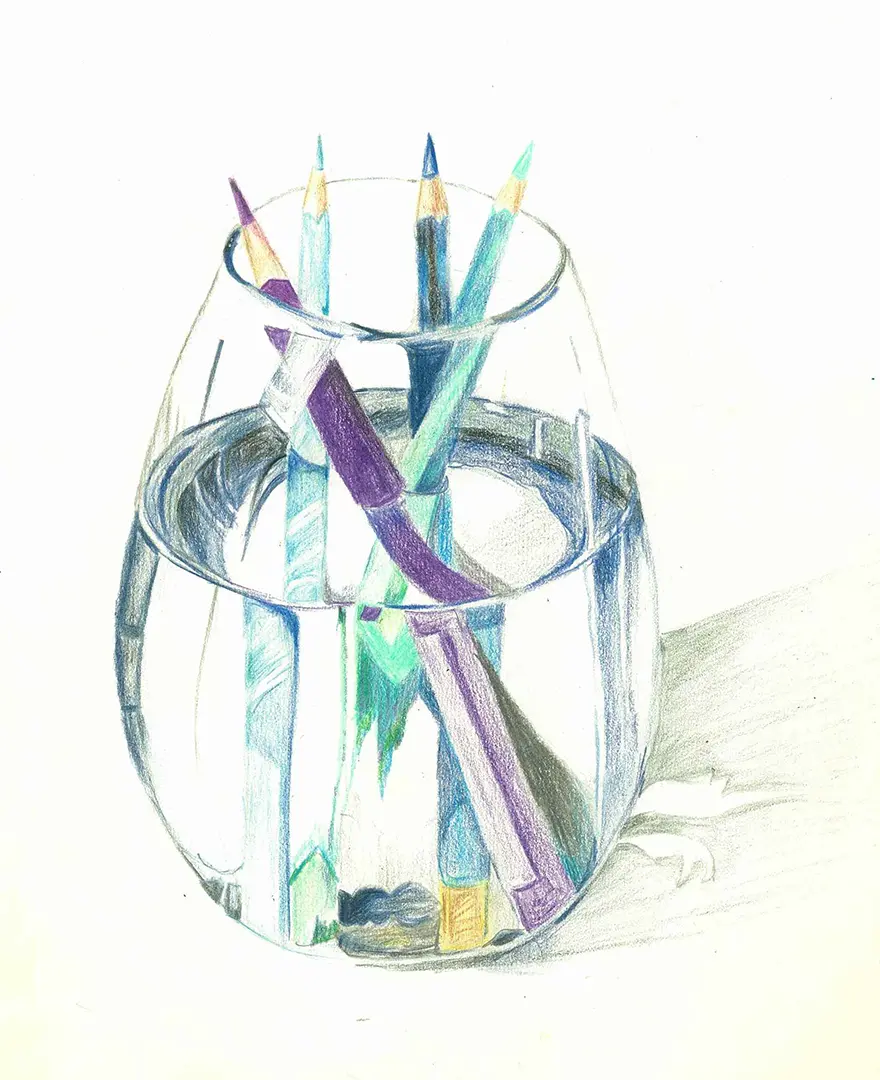 Pencil drawing of art supplies created by students in our pencil shading class