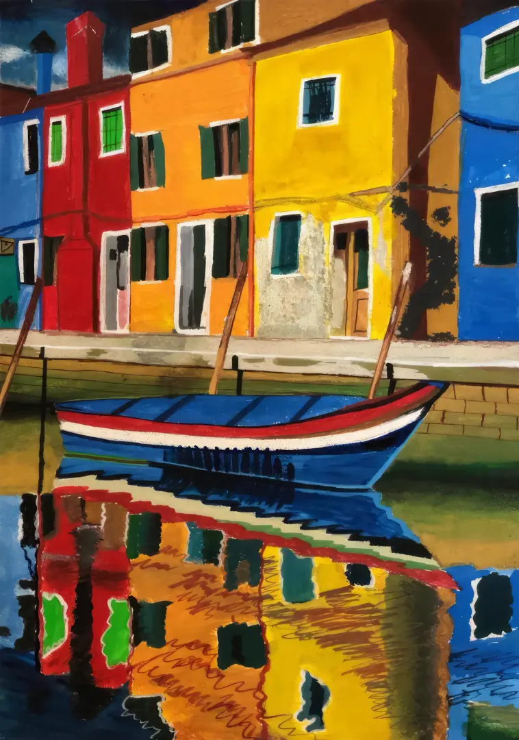 Student artwork - Scenic acrylic painting of Venice waterways and architecture