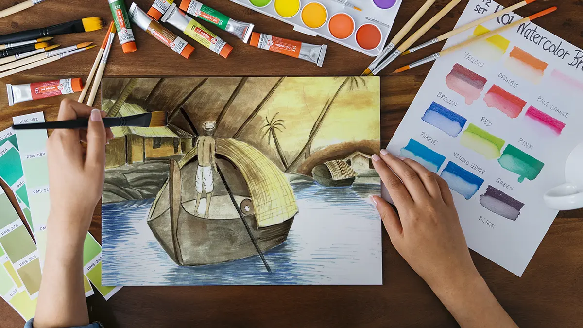 Advanced students working on intermediate drawing grade exam projects, demonstrating complex techniques